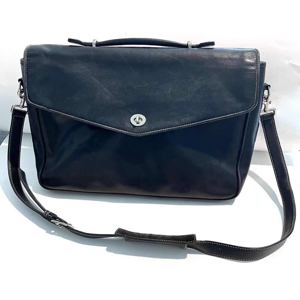 Coach Lexington, Black, Leather Briefcase/Laptop Bag, silver hardware, preowned
